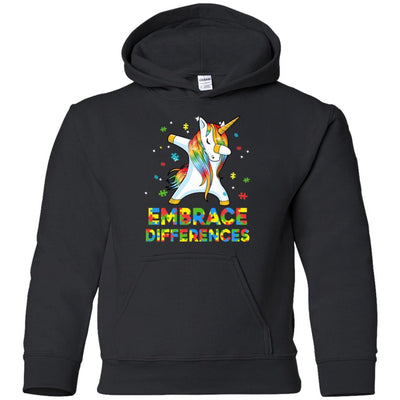 Dabbing Unicorn Autism Awareness Embrace Differences Youth-Youth Shirt-Youth Pullover Hoodie-Black