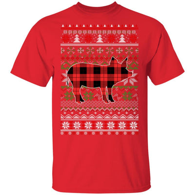 Pig Red Plaid Ugly Christmas Sweater Funny Gifts-T-Shirt & Sweatshirt-Classic T-Shirt-Red