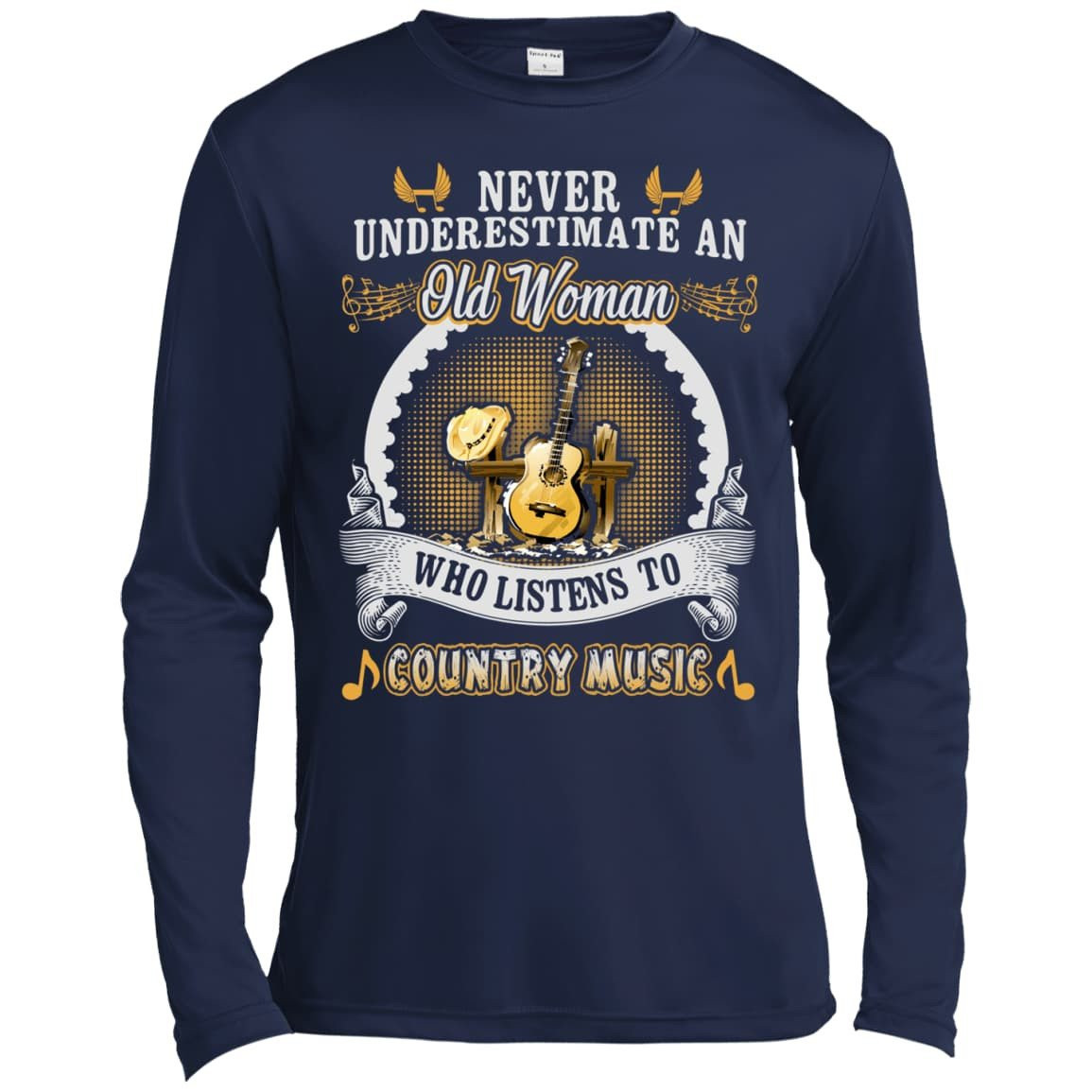 An Old Woman Listen To Country Music-T-Shirt & Hoodie-Long Sleeve T-Shirt-Navy