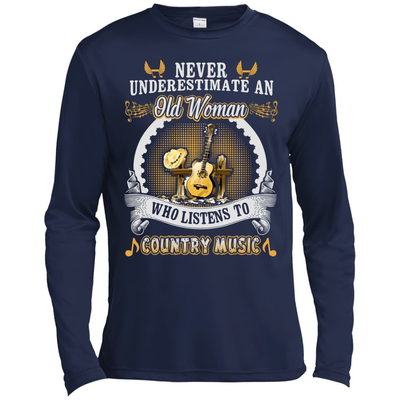 An Old Woman Listen To Country Music-T-Shirt & Hoodie-Long Sleeve T-Shirt-Navy