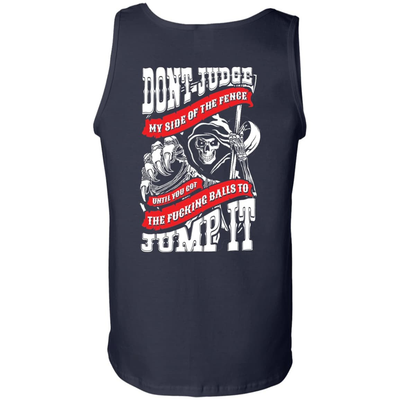 Don't Judge My Side Of The Fenge-T-Shirt & Hoodie-Unisex Tank-Navy