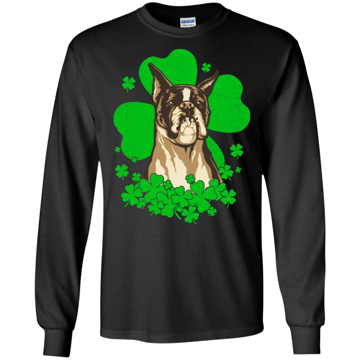 Boxer St. Patrick's Day Clovers-T-Shirt & Hoodie-Long Sleeve T-Shirt-Black