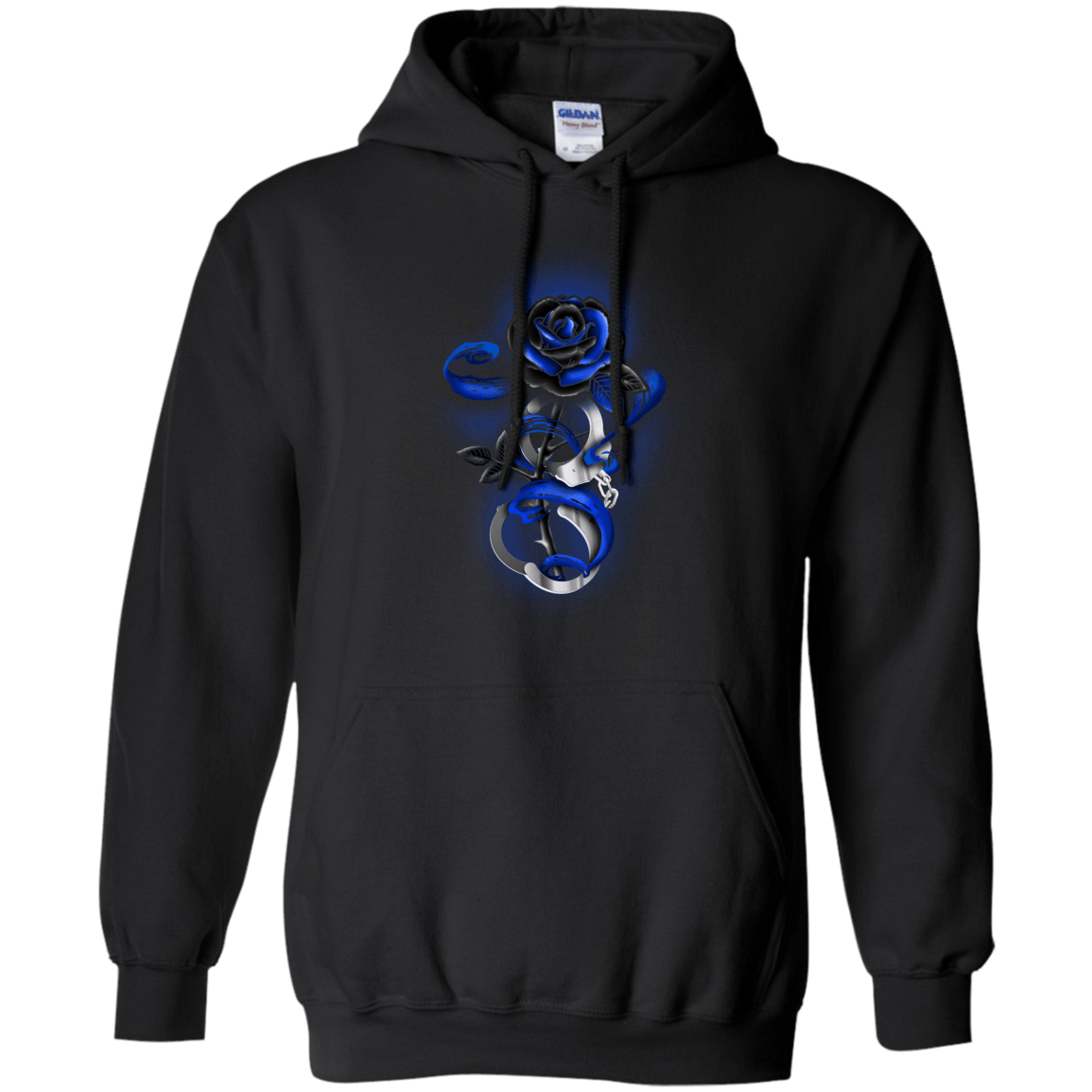 Rose tattoo Police Thin Blue Line-T-Shirt & Hoodie-Pullover Hoodie-Black