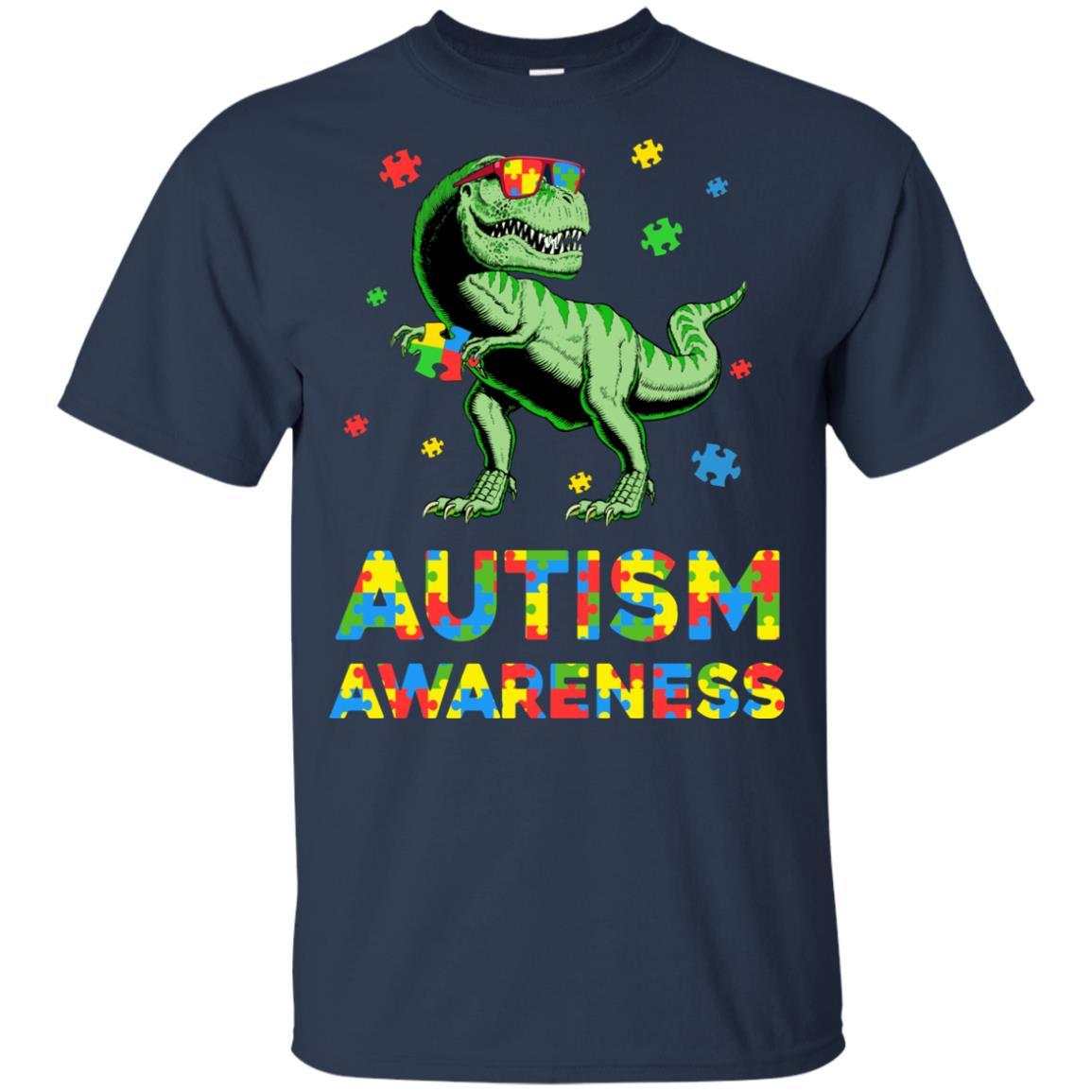 Dinosaur Puzzle Autism Awareness For Boys Girls Youth-Youth Shirt-Youth T-Shirt-Navy