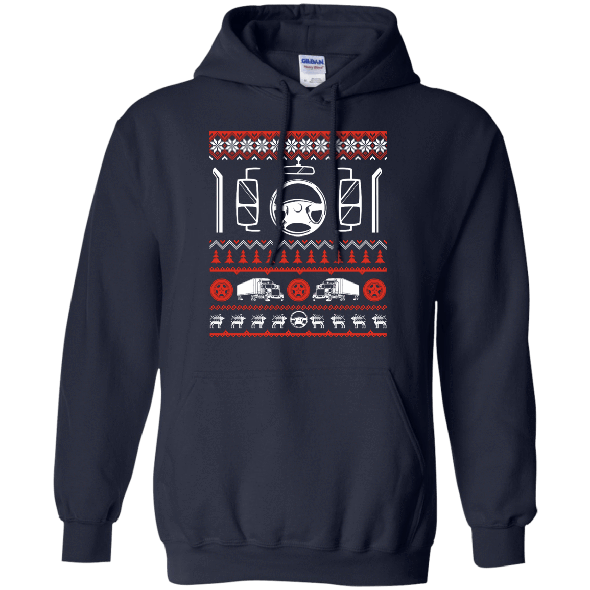 Trucker Christmas Sweater-T-Shirt & Hoodie-Pullover Hoodie-Navy