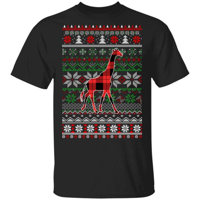 Giraffe Red Plaid Ugly Christmas Sweater Funny Gifts-T-Shirt & Sweatshirt-Classic T-Shirt-Black