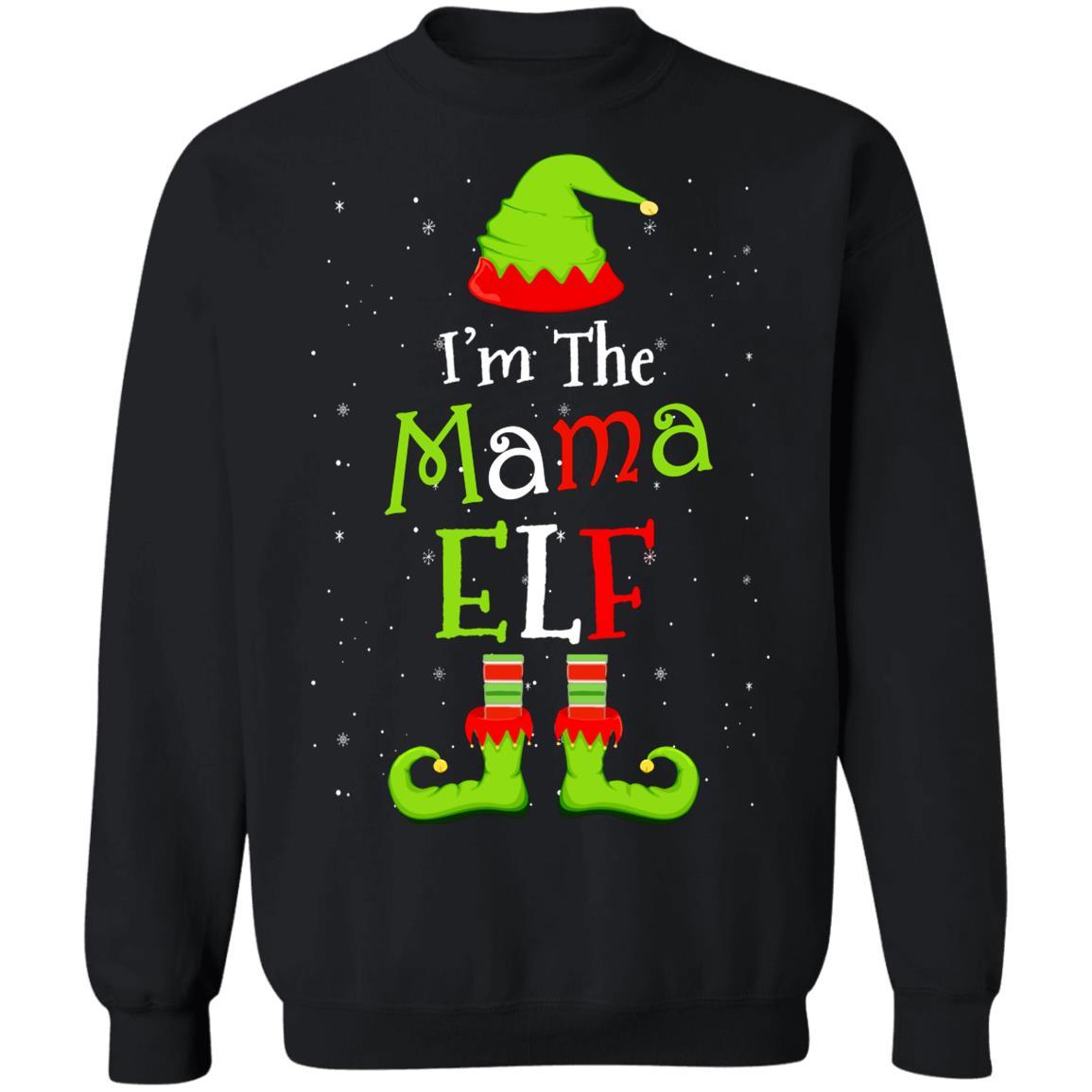 I'm The Mama Elf Family Matching Funny Christmas Group Gift-T-Shirt & Sweatshirt-Crewneck Sweatshirt-Black