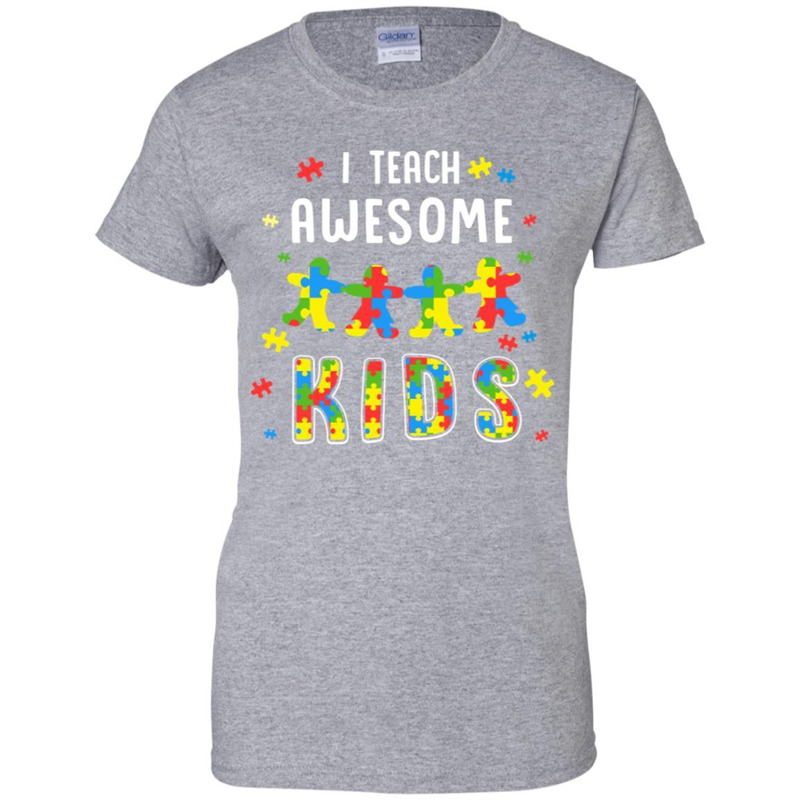 I Teach Awesome Kids Autism Awareness Puzzle Teacher-T-Shirt & Hoodie-Women's T-Shirt-Sport Grey