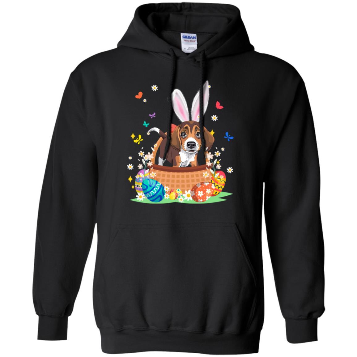 Beagle Bunny Hat Rabbit Easter Eggs-T-Shirt & Hoodie-Pullover Hoodie-Black