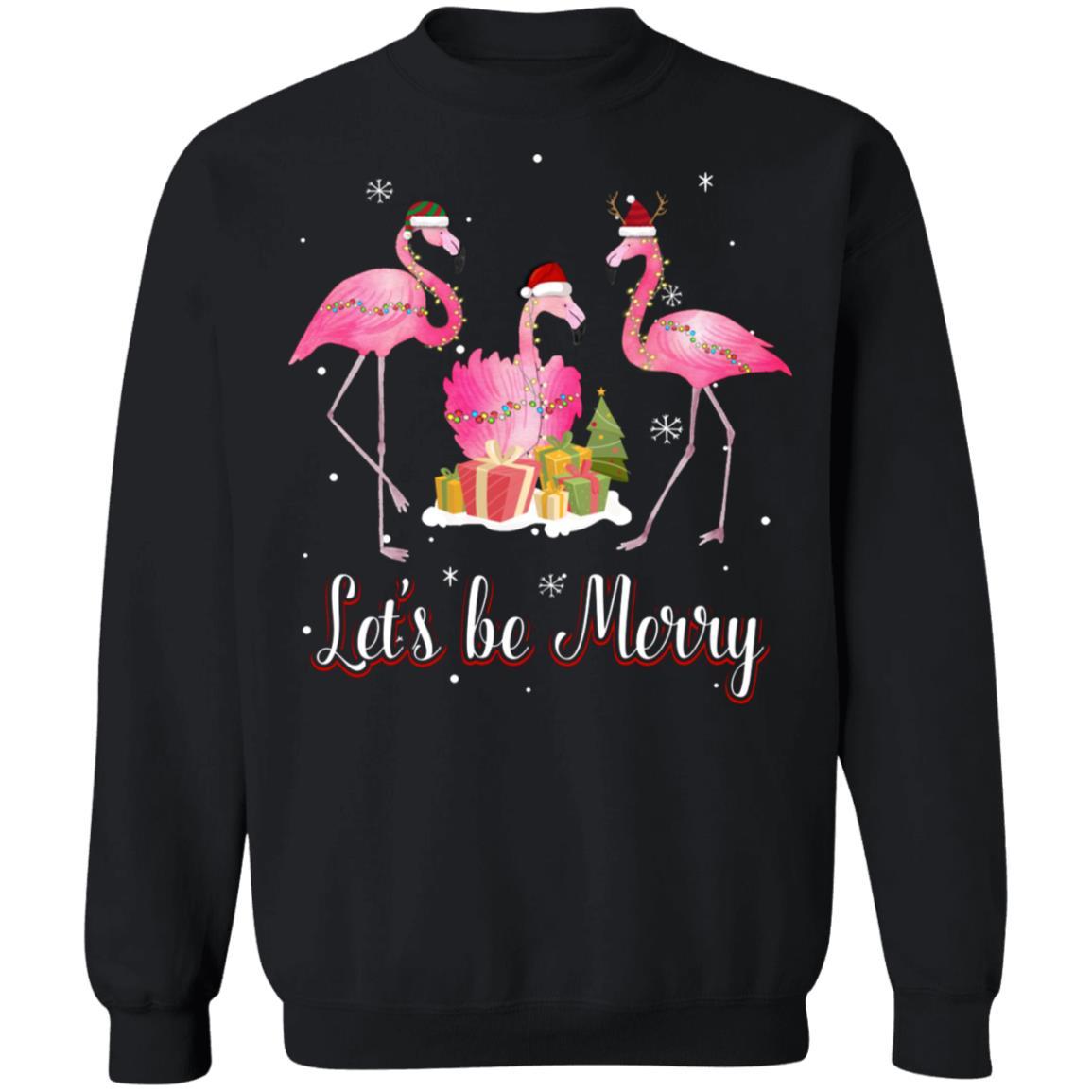 Family Holiday Let's Be Merry Christmas Flamingo-T-Shirt & Sweatshirt-Crewneck Sweatshirt-Black