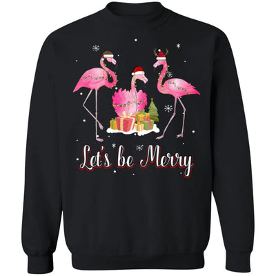 Family Holiday Let's Be Merry Christmas Flamingo-T-Shirt & Sweatshirt-Crewneck Sweatshirt-Black