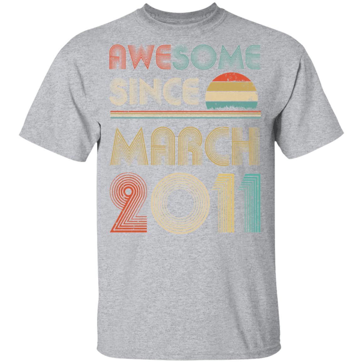 Awesome Since March 2011 Vintage 10th Birthday Gifts Youth-Youth Shirt-Youth T-Shirt-Sport Grey