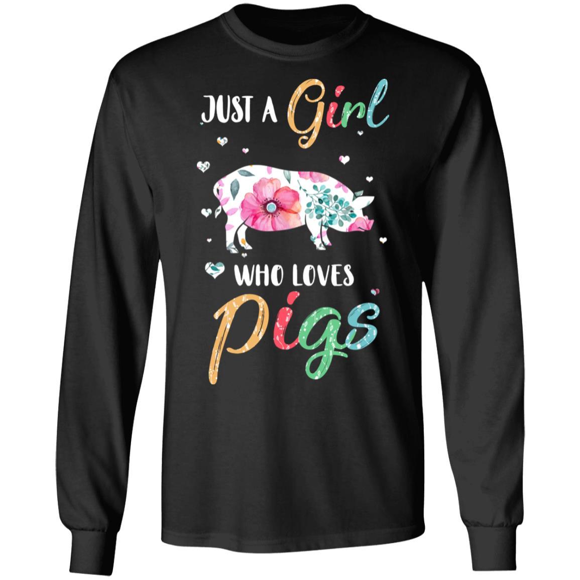 Just A Girl Who Loves Pigs Cute Pig Lover-T-Shirt & Hoodie-Long Sleeve T-Shirt-Black