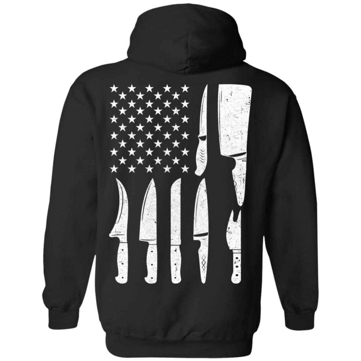 Chef Knife Patriotic American Flag Kitchen-T-Shirt & Hoodie-Pullover Hoodie-Black