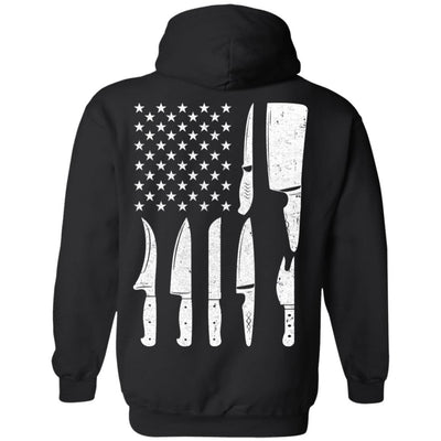 Chef Knife Patriotic American Flag Kitchen-T-Shirt & Hoodie-Pullover Hoodie-Black