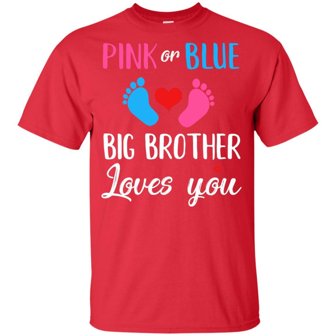 Pink Or Blue Big Brother Loves You Funny Gender Reveal Party Gift Youth-Youth Shirt-Youth T-Shirt-Red
