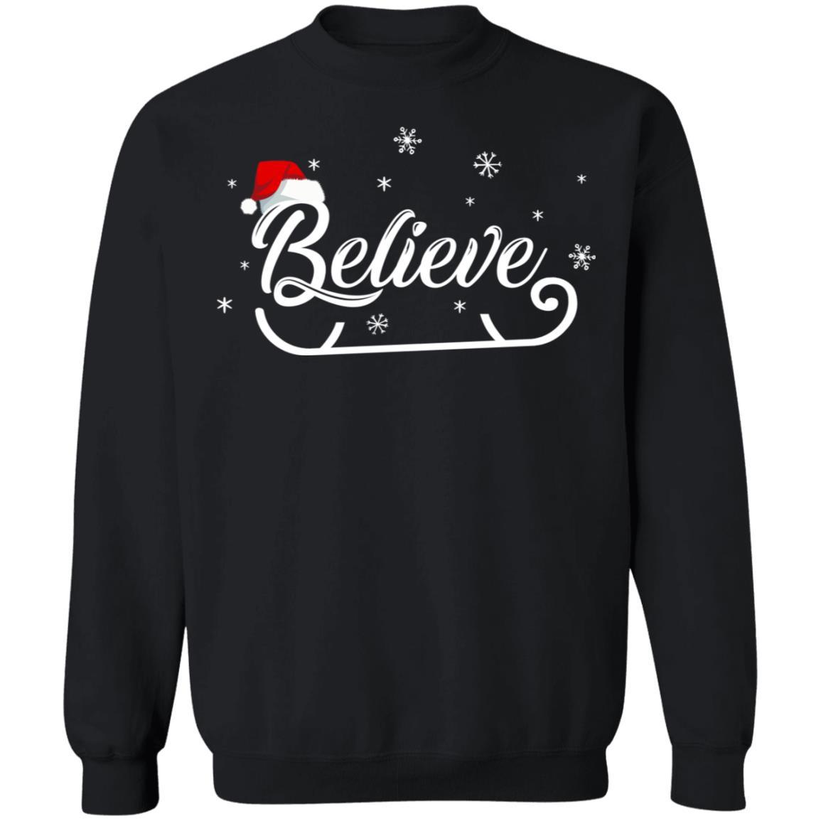 Christmas Santa Believe Xmas Christmas Holiday Funny Gift-T-Shirt & Sweatshirt-Crewneck Sweatshirt-Black