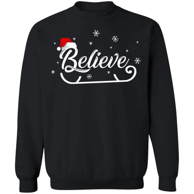 Christmas Santa Believe Xmas Christmas Holiday Funny Gift-T-Shirt & Sweatshirt-Crewneck Sweatshirt-Black