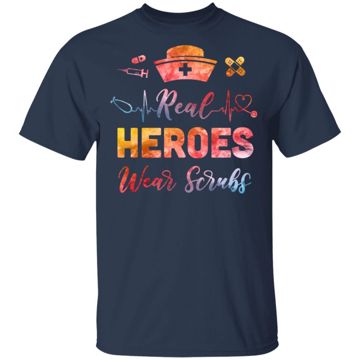 Nurse Nursing Strong Real Heroes Wear Scrubs Women Gifts-T-Shirt & Tank Top-Classic T-Shirt-Navy