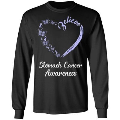 Butterfly Believe Stomach Cancer Awareness Ribbon Gifts-T-Shirt & Hoodie-Long Sleeve T-Shirt-Black