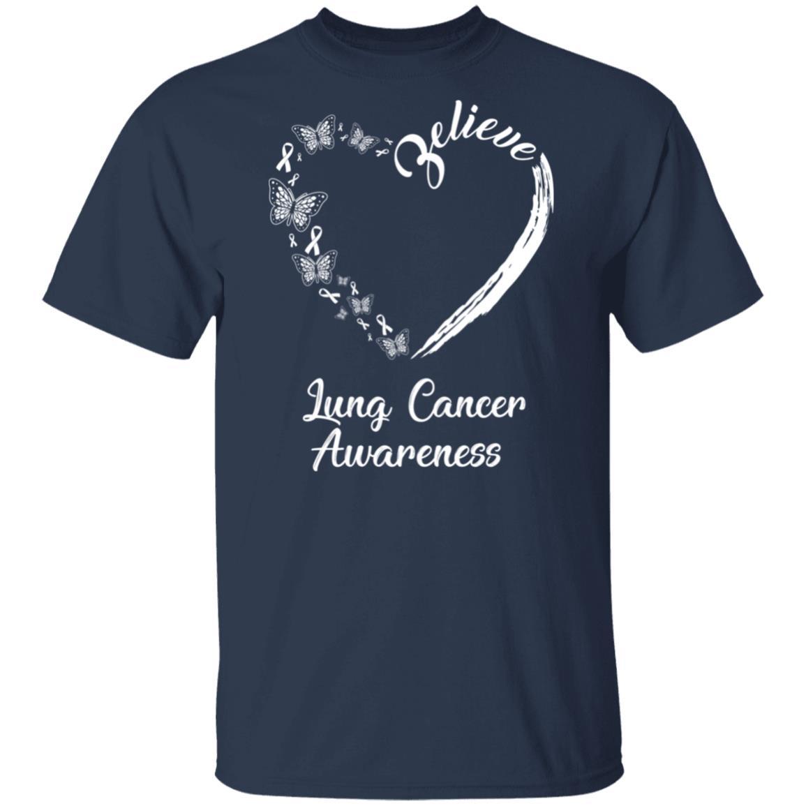 Butterfly Believe Lung Cancer Awareness Ribbon Gifts-T-Shirt & Hoodie-Classic T-Shirt-Navy