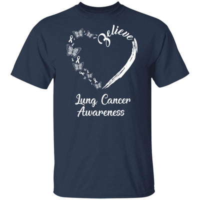 Butterfly Believe Lung Cancer Awareness Ribbon Gifts-T-Shirt & Hoodie-Classic T-Shirt-Navy