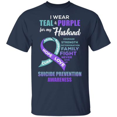 Suicide Prevention I Wear Teal And Purple For My Husband-T-Shirt & Hoodie-Classic T-Shirt-Navy