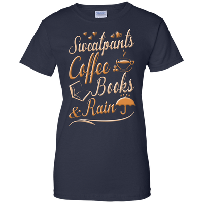 Sweatpants Coffee Books And Rain T Shirt-T-Shirt & Hoodie-Women's T-Shirt-Navy