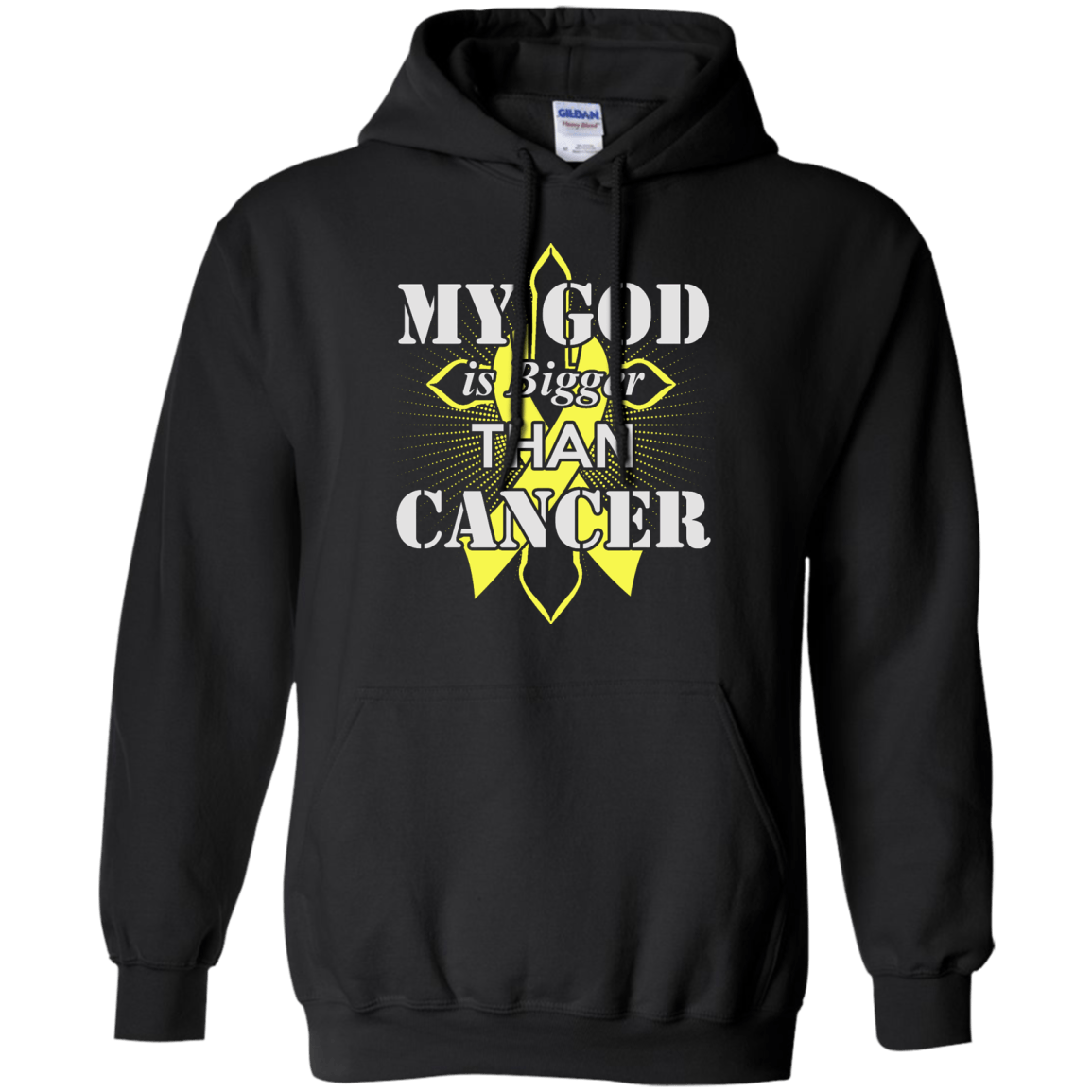 My God Is Bigger Than Cancer Yellow Awareness Ribbon-T-Shirt & Hoodie-Pullover Hoodie-Black
