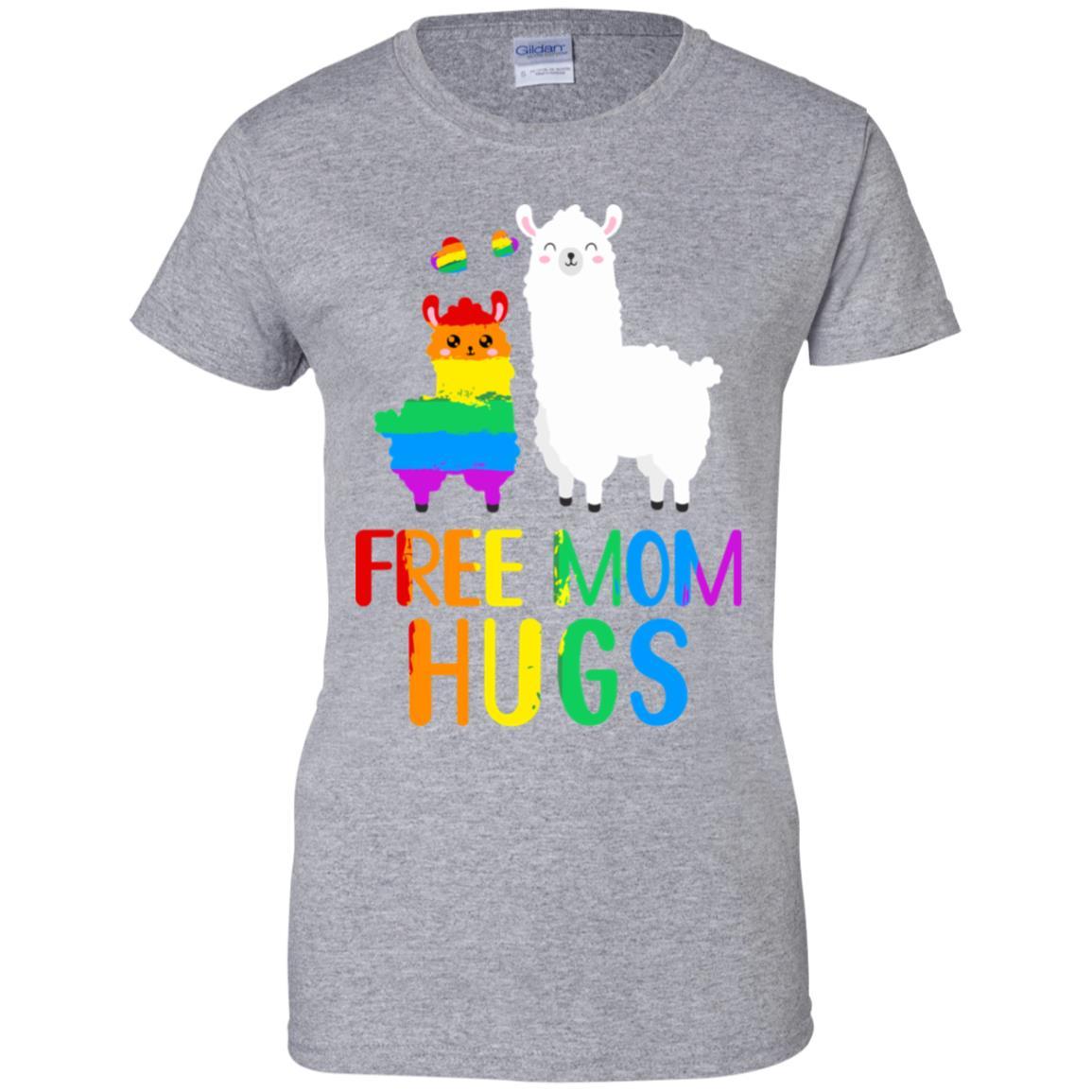 Free Mom Hugs Llama Rainbow Heart LGBT Pride Month-T-Shirt & Hoodie-Women's T-Shirt-Sport Grey