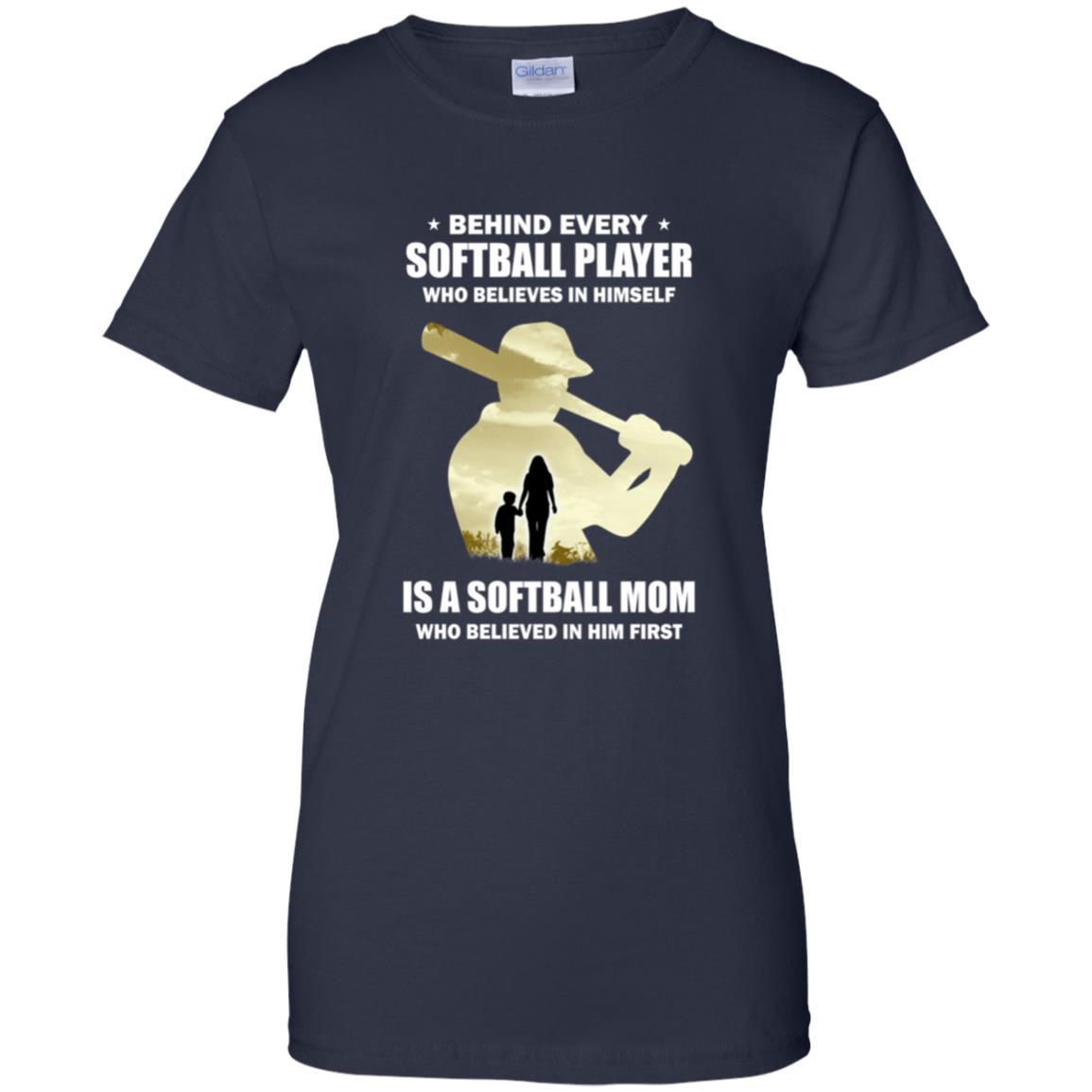 Behind Every Softball Player Is A Mom That Believes-T-Shirt & Hoodie-Women's T-Shirt-Navy