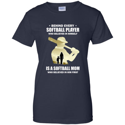 Behind Every Softball Player Is A Mom That Believes-T-Shirt & Hoodie-Women's T-Shirt-Navy