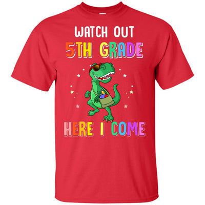 5th Grade Here I Come Dinosaur Back To School Youth-Youth Shirt-Youth T-Shirt-Red