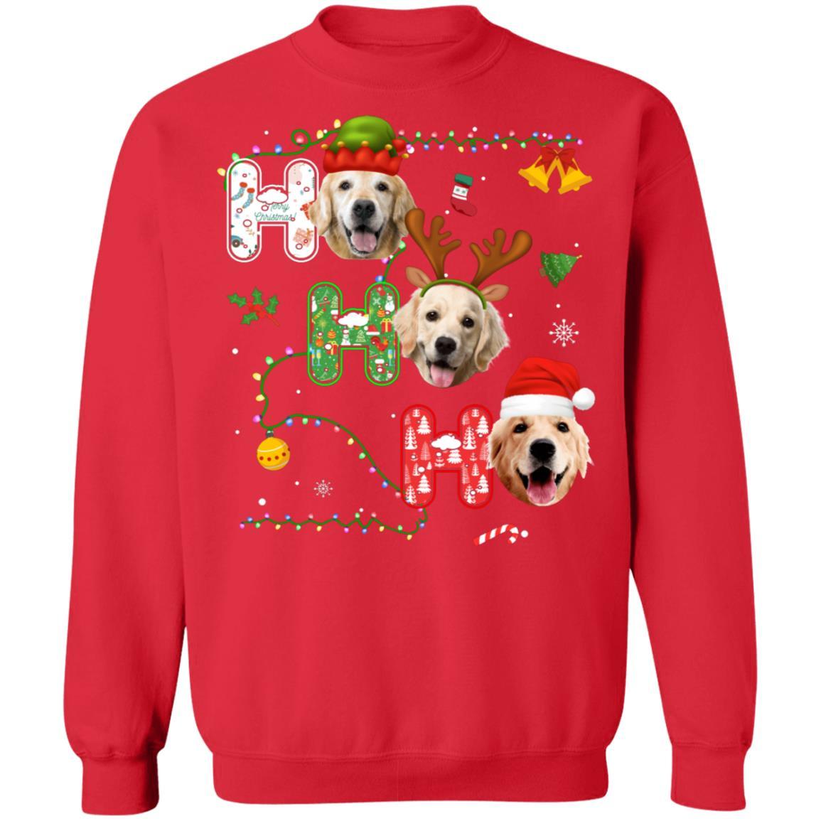 Christmas Ho Ho Ho Golden Retriever Lover Funny Xmas Gift-T-Shirt & Sweatshirt-Crewneck Sweatshirt-Red