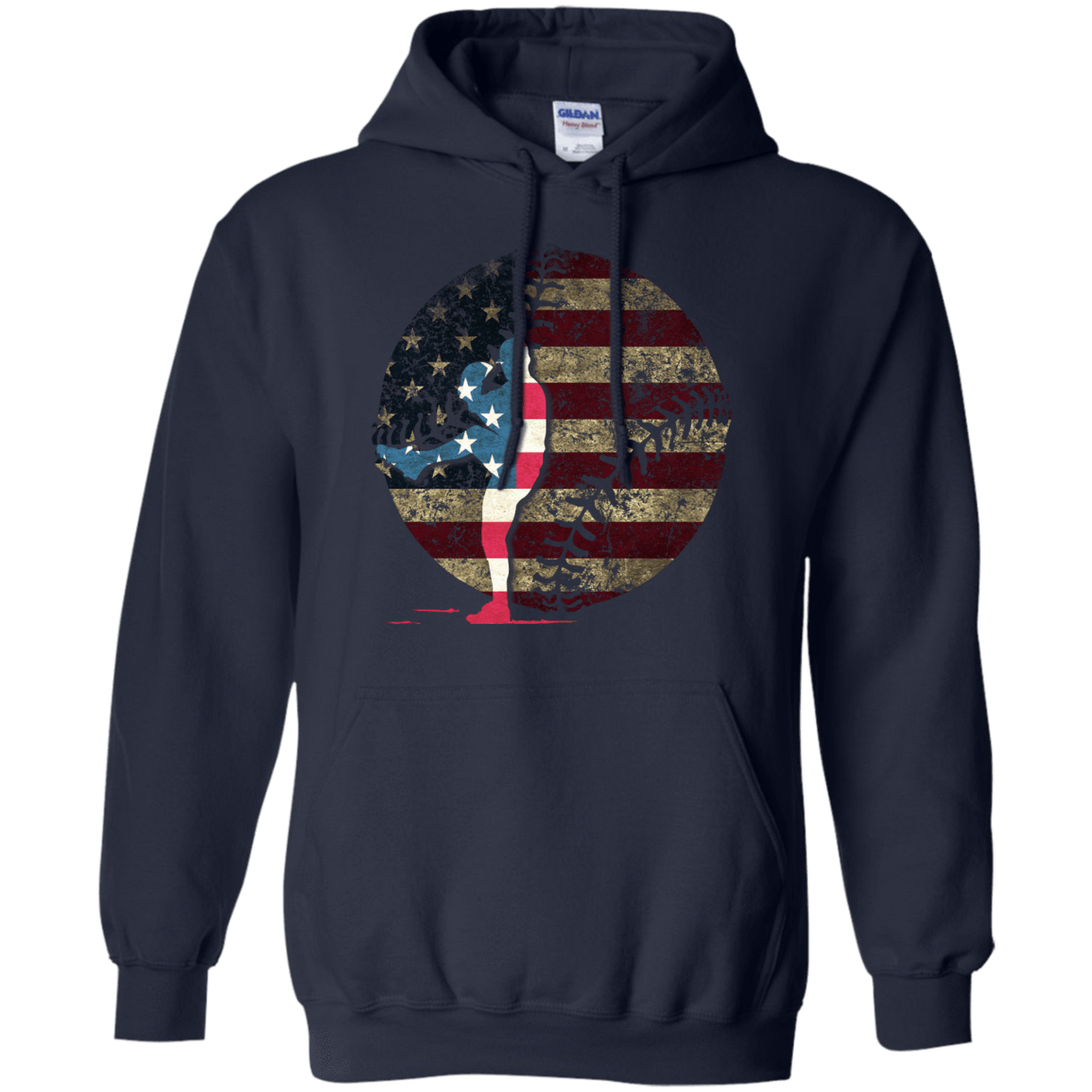 Pitcher Baseball America Flag-T-Shirt & Hoodie-Pullover Hoodie-Navy