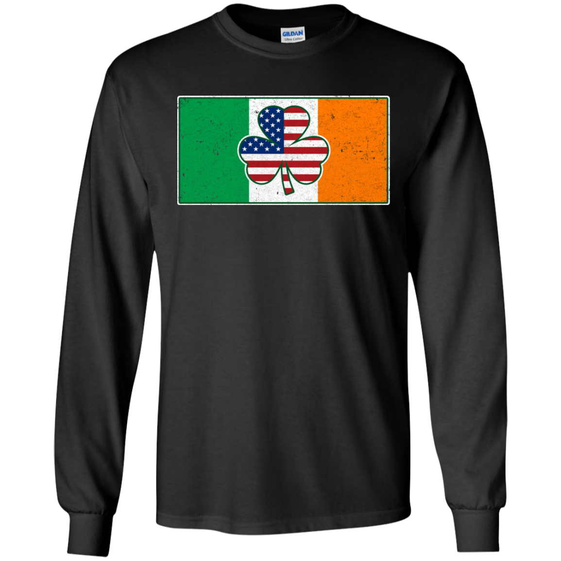 Shamrock Irish Ireland USA American Flag Gift-T-Shirt & Hoodie-Long Sleeve T-Shirt-Black