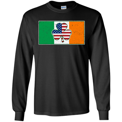 Shamrock Irish Ireland USA American Flag Gift-T-Shirt & Hoodie-Long Sleeve T-Shirt-Black