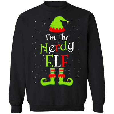 I'm The Nerdy Elf Family Matching Funny Christmas Group Gift-T-Shirt & Sweatshirt-Crewneck Sweatshirt-Black