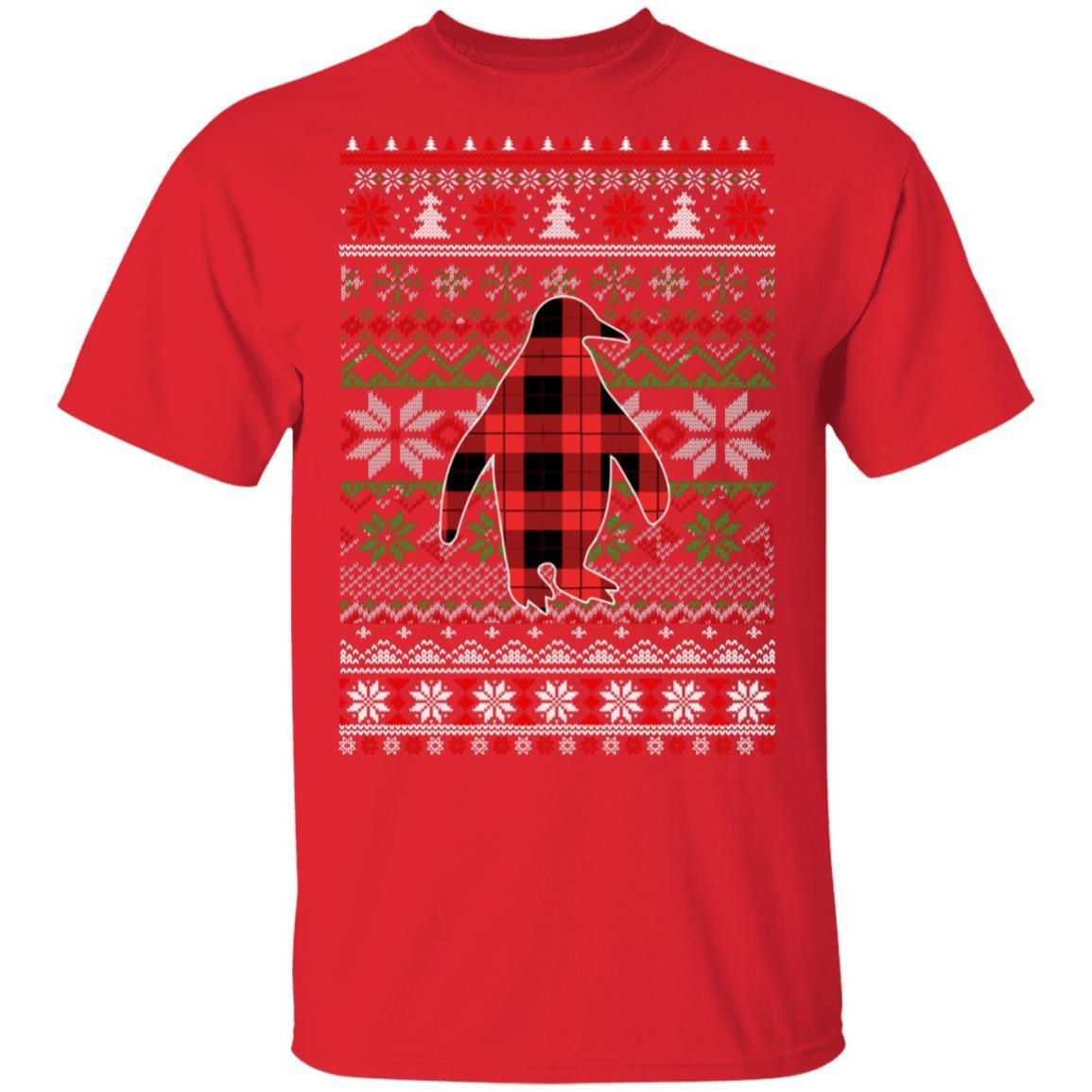 Penguin Red Plaid Ugly Christmas Sweater Funny Gifts-T-Shirt & Sweatshirt-Classic T-Shirt-Red