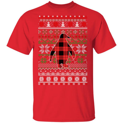 Penguin Red Plaid Ugly Christmas Sweater Funny Gifts-T-Shirt & Sweatshirt-Classic T-Shirt-Red