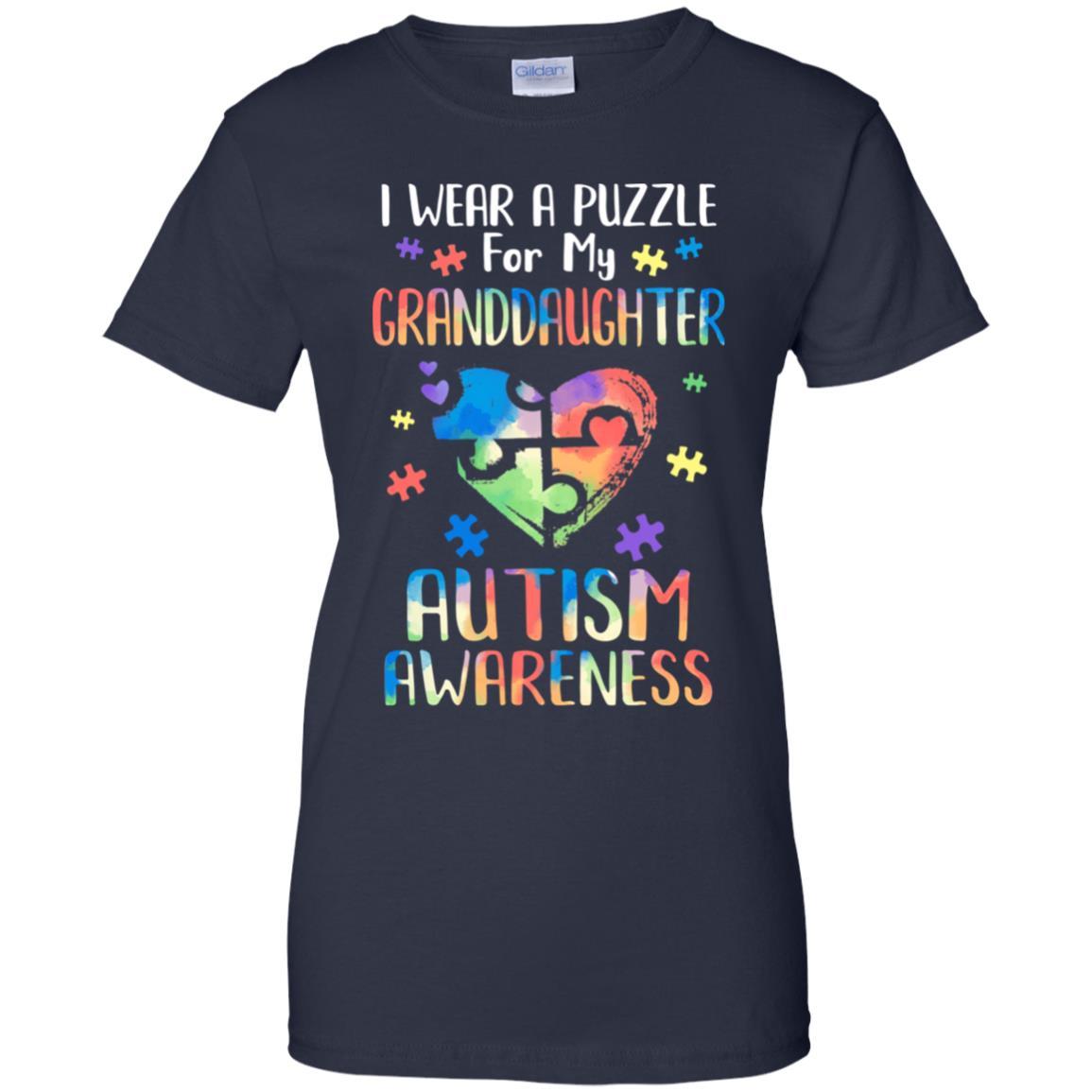 I Wear A Puzzle For My Granddaughter Autism Awareness-T-Shirt & Hoodie-Women's T-Shirt-Navy