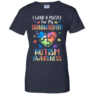 I Wear A Puzzle For My Granddaughter Autism Awareness-T-Shirt & Hoodie-Women's T-Shirt-Navy