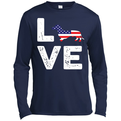 American Flag Dog Wiener Love-T-Shirt & Hoodie-Long Sleeve T-Shirt-Navy