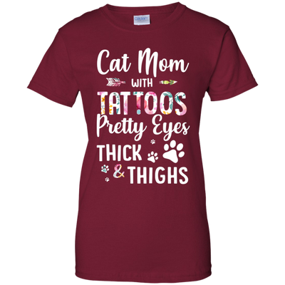 Cat Mom With Tattoos Pretty Eyes Thick Thighs-T-Shirt & Tank Top-Women's T-Shirt-Cardinal