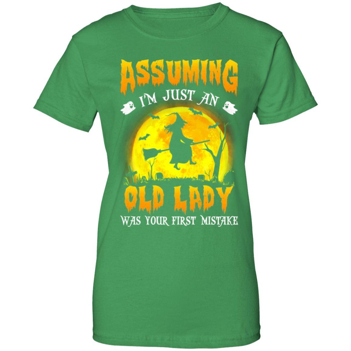 Assuming Im Just An Old Lady Funny Witch Halloween-T-Shirt & Hoodie-Women's T-Shirt-Irish Green
