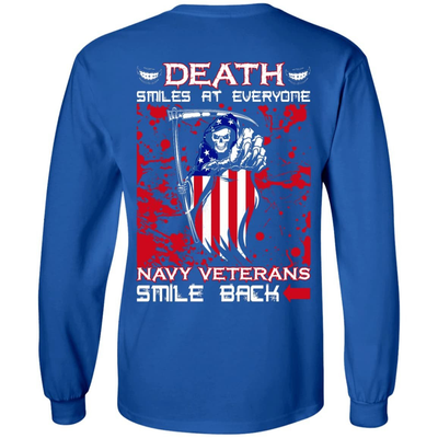Death Smiles At Everyone Navy Veterans Smile Back-T-Shirt & Hoodie-Long Sleeve T-Shirt-Royal