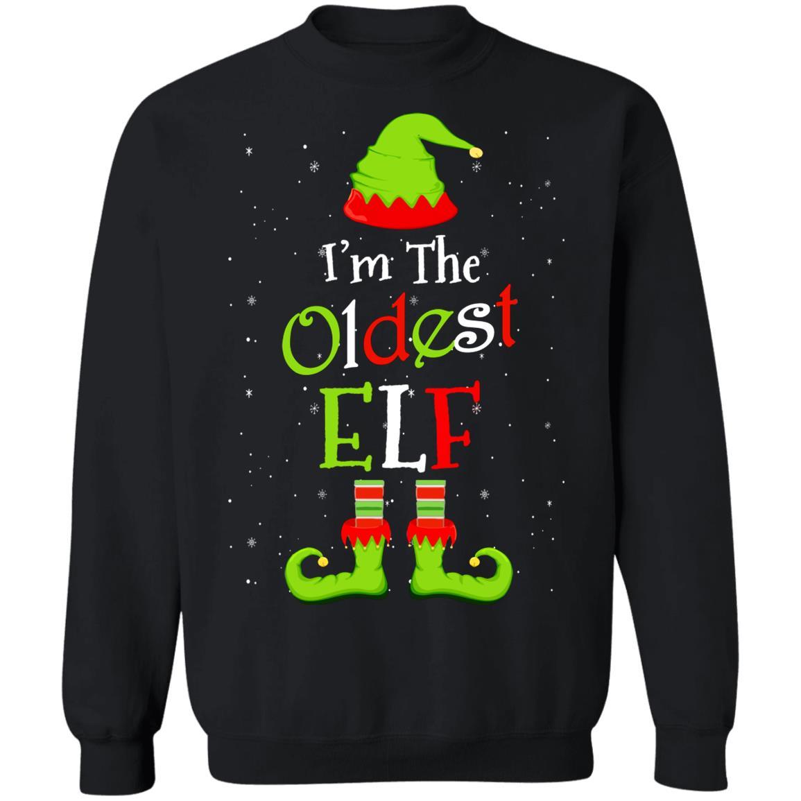 I'm The Oldest Elf Family Matching Funny Christmas Group Gift-T-Shirt & Sweatshirt-Crewneck Sweatshirt-Black