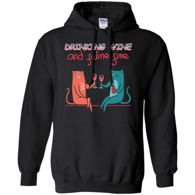 Drinking Wine Feline Fine-T-Shirt & Hoodie-Pullover Hoodie 8 oz-Black