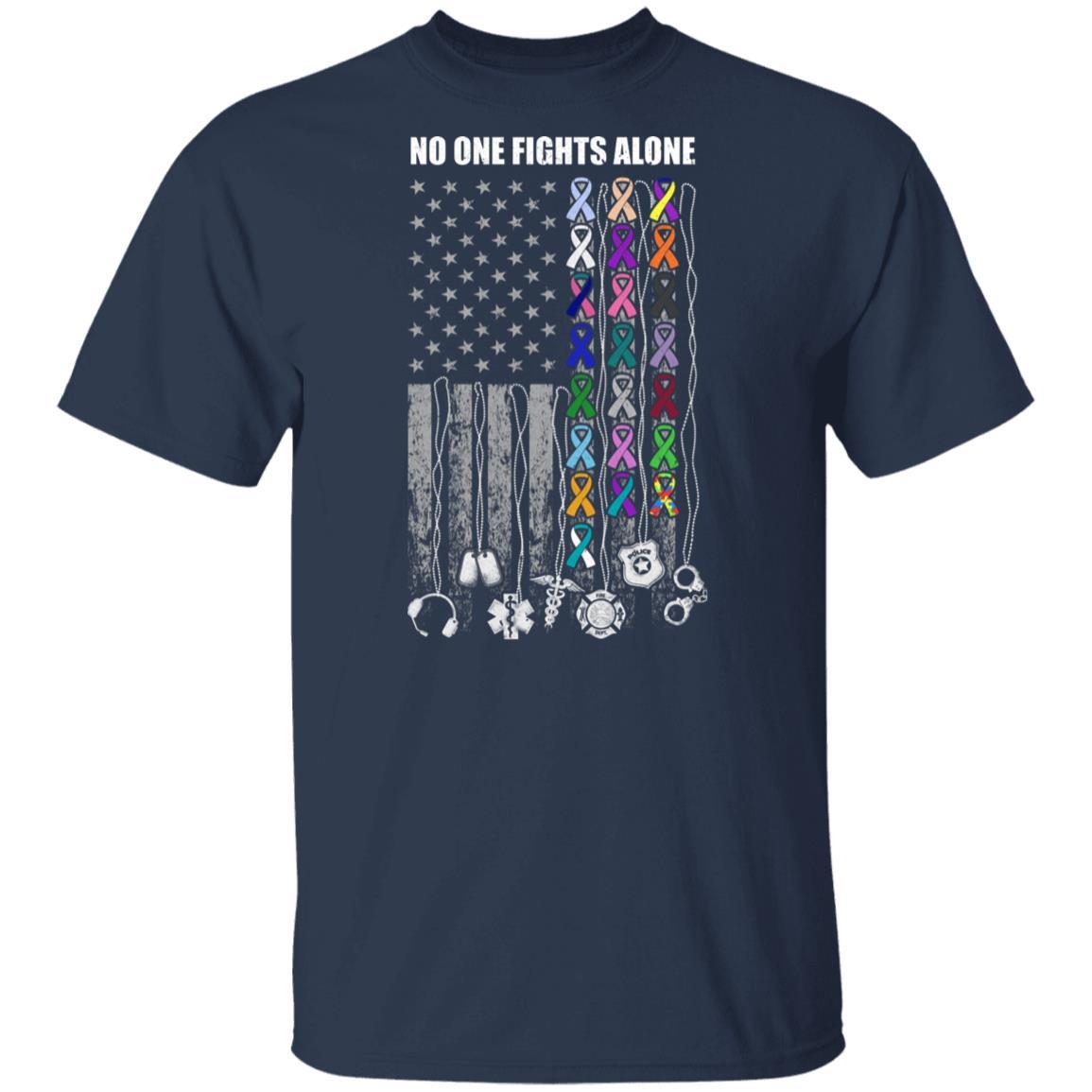 No One Fights Alone Cancer Awareness-T-Shirt & Hoodie-Classic T-Shirt-Navy