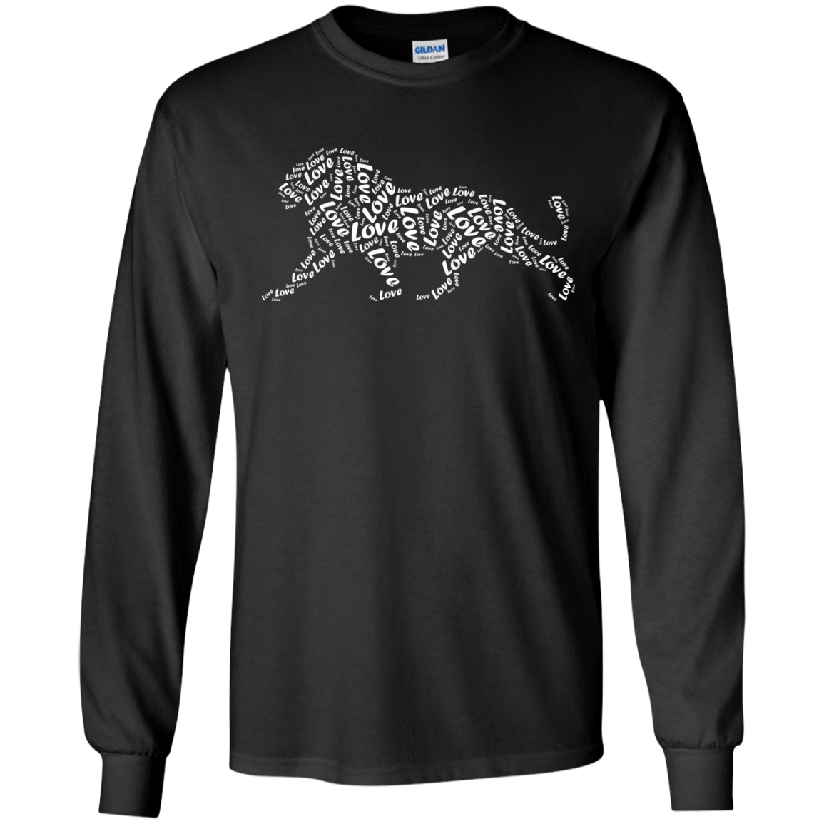 I Love Lion T-Shirt Word Graphic Tee-T-Shirt & Hoodie-Long Sleeve T-Shirt-Black